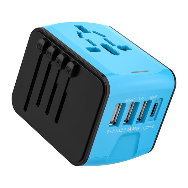 Travel Charger with USB & Type-C - Universal Socket for US, EU, UK, AU